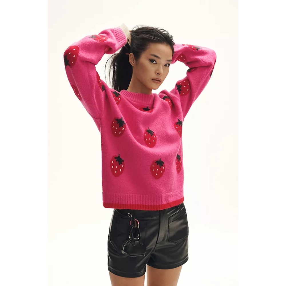 NWT Anthropologie x English Factory Pink Strawberry Sweater